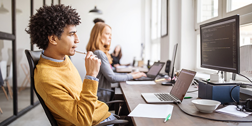 People working at desks on the computer